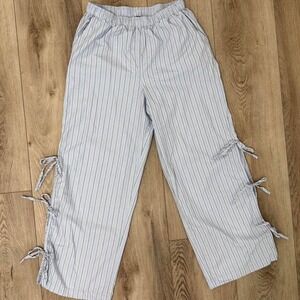 Blue Striped Bow Tie Wide Leg Cotton Pants Wild Fable Medium
